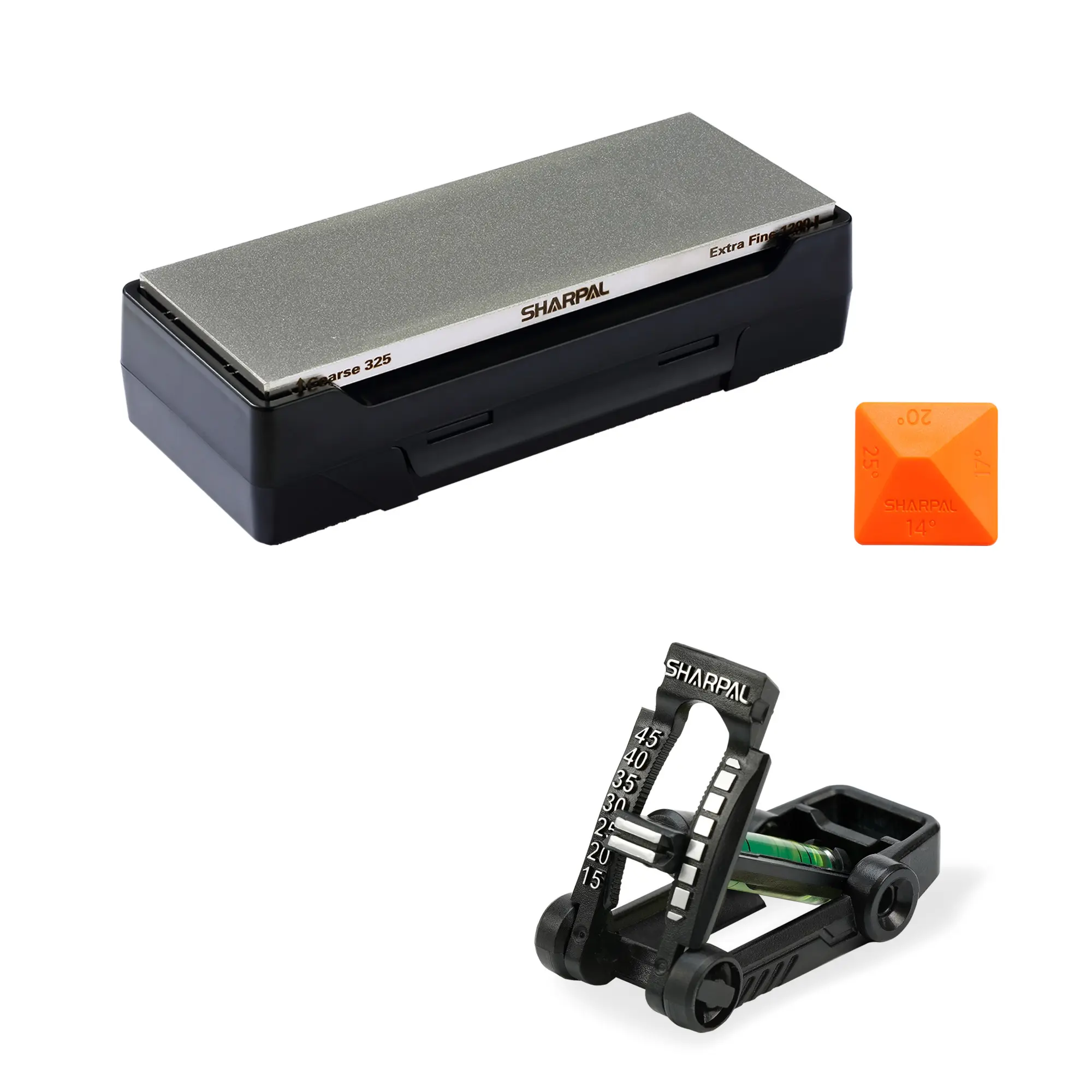 Sharpal 162N Dual-Grit Diamond Knife Sharpener for Knives, Stainless Steel & Ceramic Tools, with Storage Base (Coarse/Extra Fine) + FREE 194H HOLDBUBBLE Mirror Flat Sharpening Angle Guide, Kitchen
