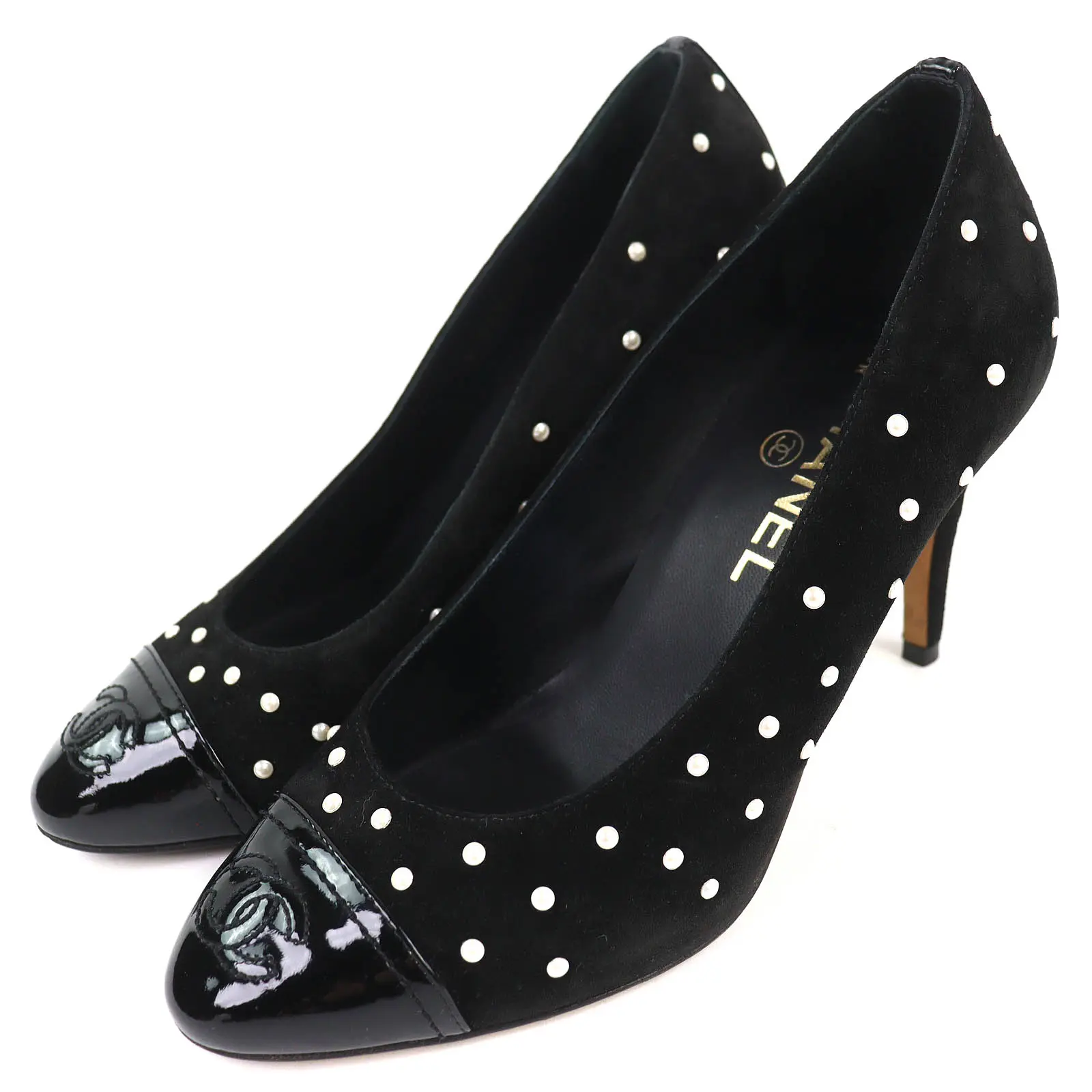 Pre-owned CHANEL Suede Small Leather Goods COCO Mark Patent Leather Pumps