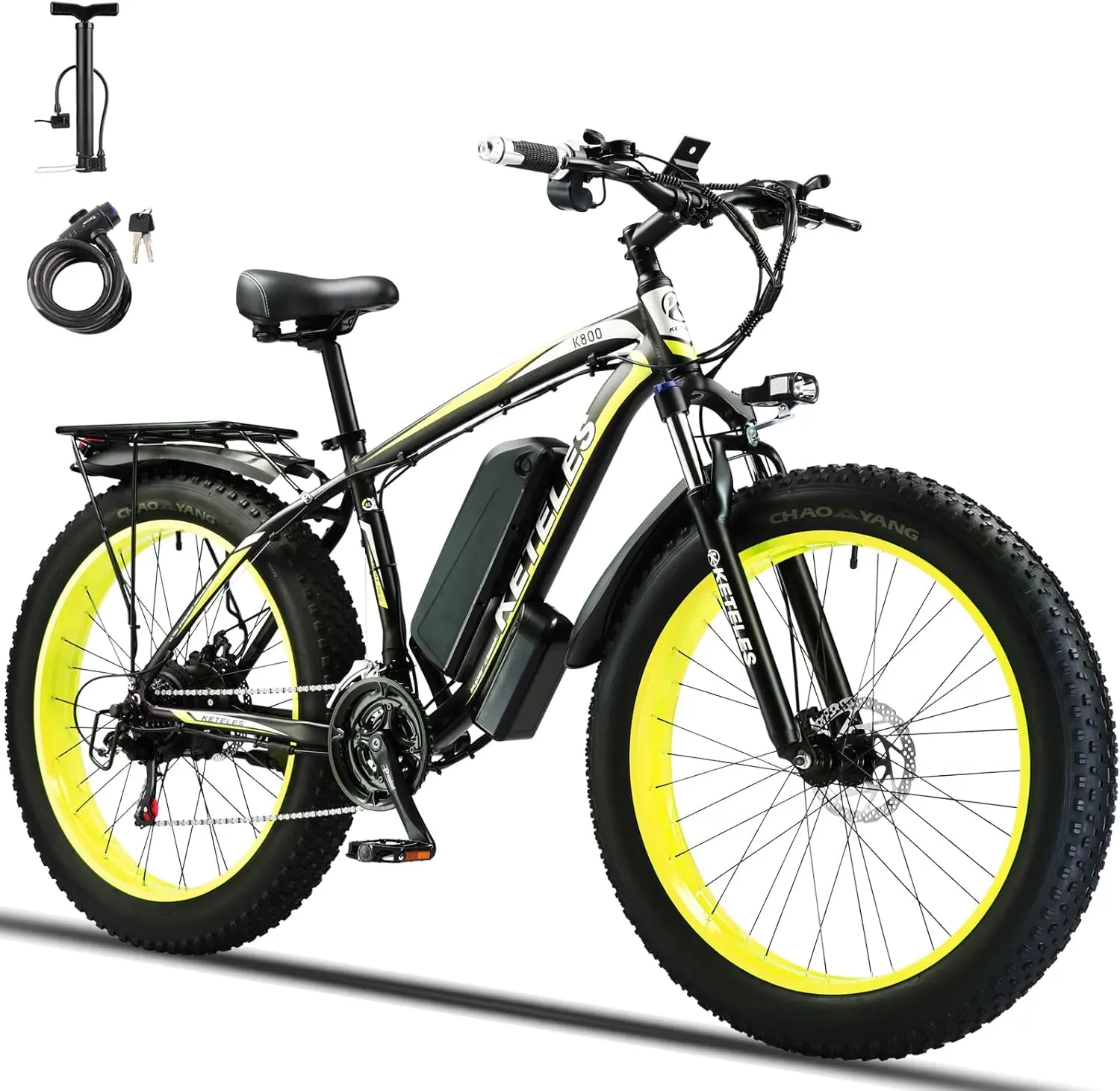 JESRIDER  K800 26 inch wide 4-inch tires adult, electric bicycle, 48V15AH 30 mph, 21 speed off-road mountain electric assisted bicycle,2000W peak motor, hydraulic brake, dual seat UL certified adventure electric bicycle