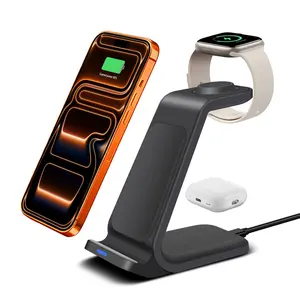 Fast Wireless Charging Stand for Apple Devices, 3 in 1 Wireless Charger Dock Station for iPhone 17 16 15 14 13 12 11 Pro Max Plus XR XS 8 Plus, Apple Watch Ultra/11/10/9/SE/8/7/6/5/4/3/2, AirPods Pro/4/3/2