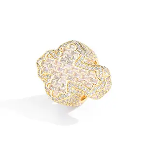 Hip Hop Luxury Religions With Christianity Jewelry Iced Cubic Zirconia Big Cross Ring For Men Women Adults Birthday