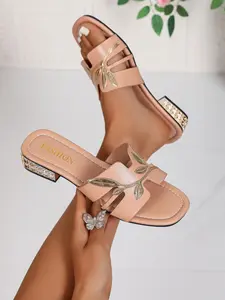 Gold Leaf Sandals, Classic &, Embroidered Leaf Details, Low Heel, Comfortable, Perfect for Office & Dates