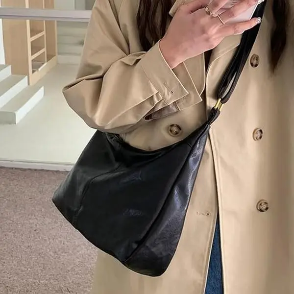 Ultra Soft Vegan Leather Hobo Bag for Women, Slouchy Vintage Shoulder Bag, Trendy Everyday Handbag