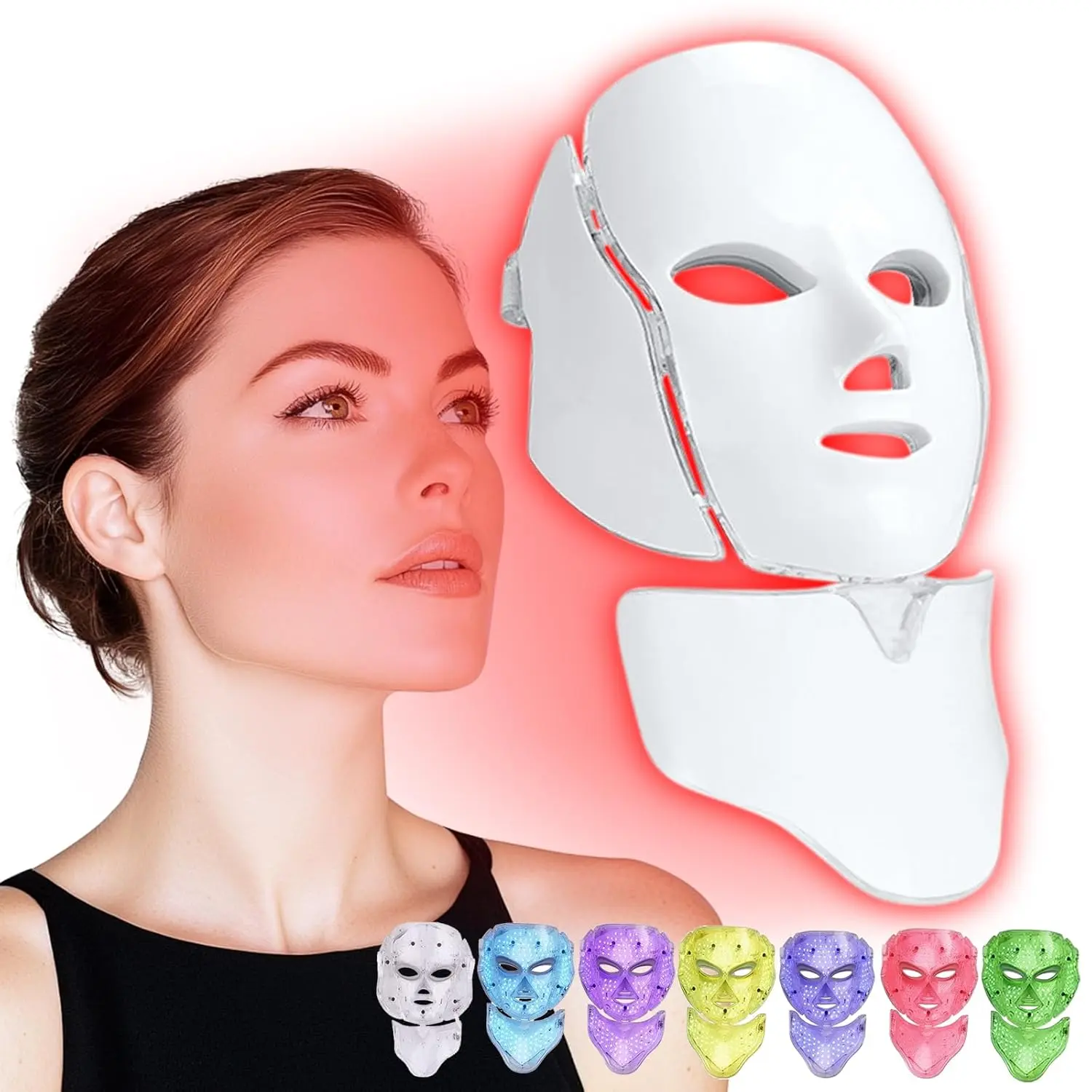 AYYHG White Microcurrent Facial Mask Device - Personal Care Appliance with Red & Infrared Light Therapy, 7 Modes, Remote Control, for Face Lifting & Skin Repair, Suitable for All Skin Types