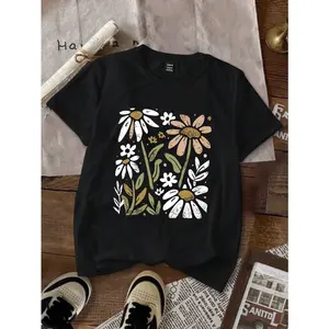 Daisy Wildflower Graphic Tee Men Vintage Botanical Flower Print Short Sleeve Crewneck Soft Cotton Casual Streetwear Gift for Him