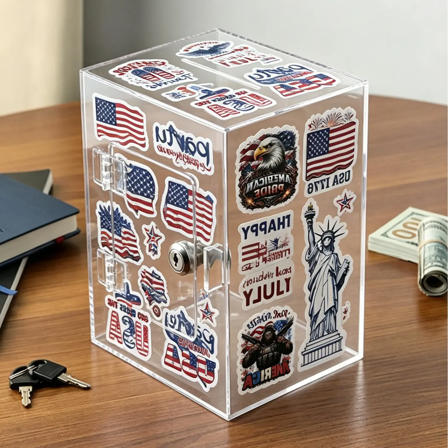 Acrylic Safe Box, Key-Operated Lockbox, Transparent Coin Bank, Acrylic Money Box, Acrylic Piggy Bank, Savings Box, Independence Day Gift, Sticker Included, Desktop Decor, Kids' Gift