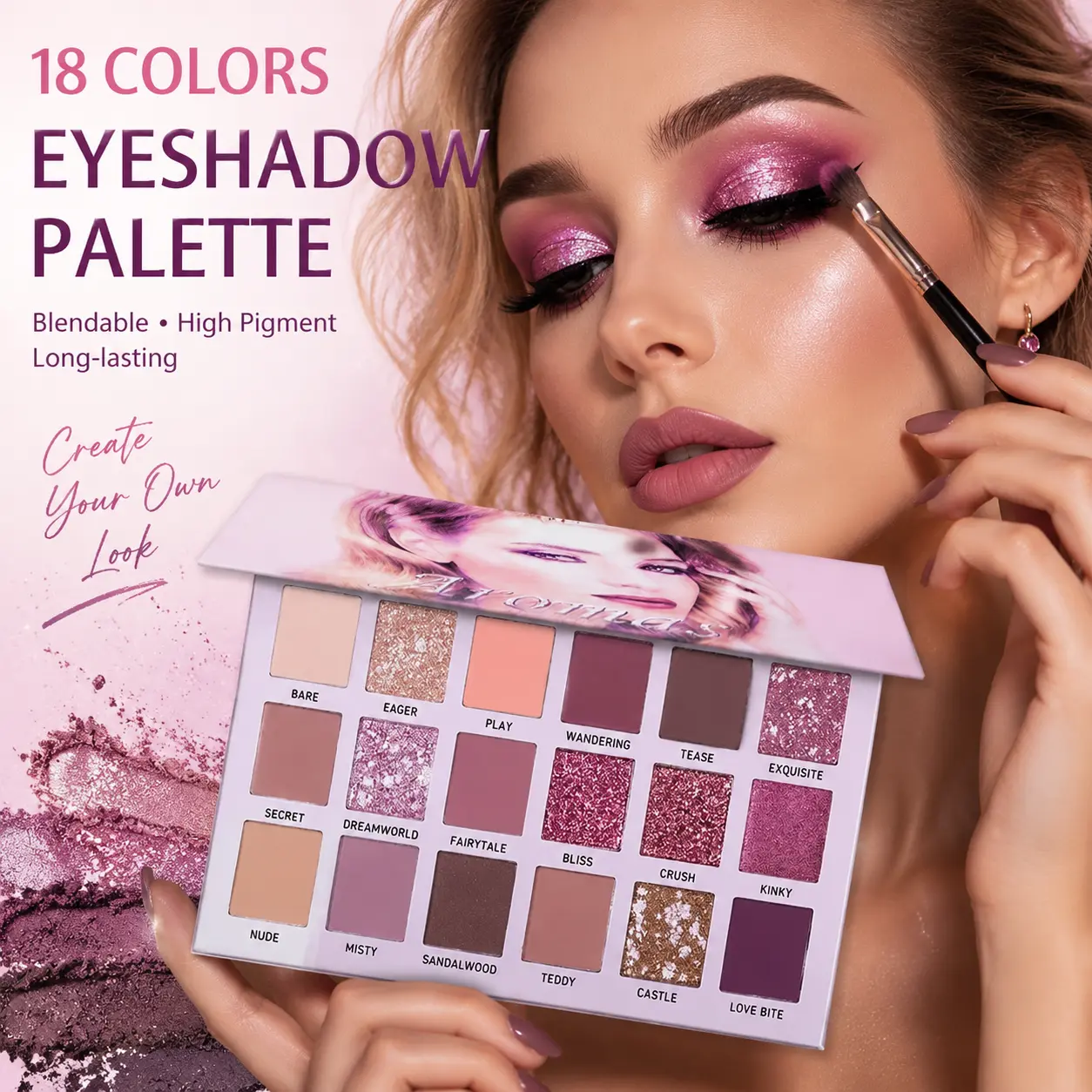 Eyeshadow Palette with 18 Multicolor Shades, Highly Pigmented Duo Chrome, Matte & Glitter Finishes, Long-Wearing & Blendable Pressed Powder, Blend, Duo Chrome Eyeshadow, Sparkly Eyeshadow