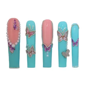 Ethereal Butterfly 2.1"  Miss Anna Nails Press On Nails Long Square 10 PCS Acrylic Art Nail  Girls =