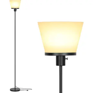 LED Floor Lamp Tall Standing Lamp, Black Modern Torchiere Floor Lamps for Bedroom Living Room Office, Bright Floor Lamp with White Plastic Shade, Bulb Not Included.