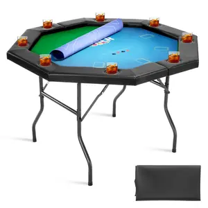summervibes VEVOR Foldable Poker Table, 8 Player 48 in Folding Casino Leisure Table with Padded Rails Cup Holders, Octagonal Portable Game Tables with Felt Metal Legs, for Texas Hold'em Game and Blackjack