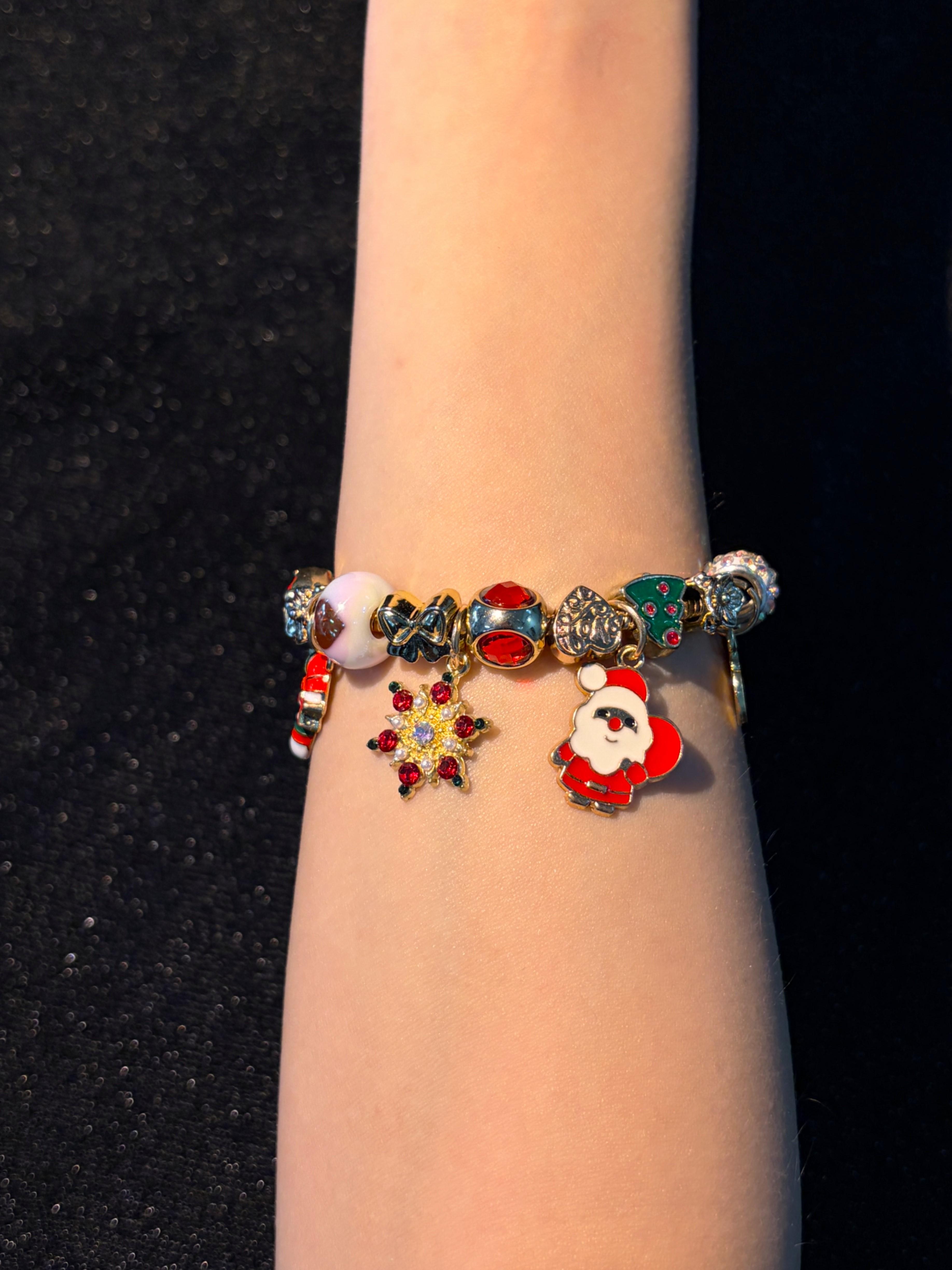 Women’s Gold-Tone Adjustable Snake Chain Bracelet with Christmas Themed Pendant - Stackable Holiday Gift Costume Jewelry