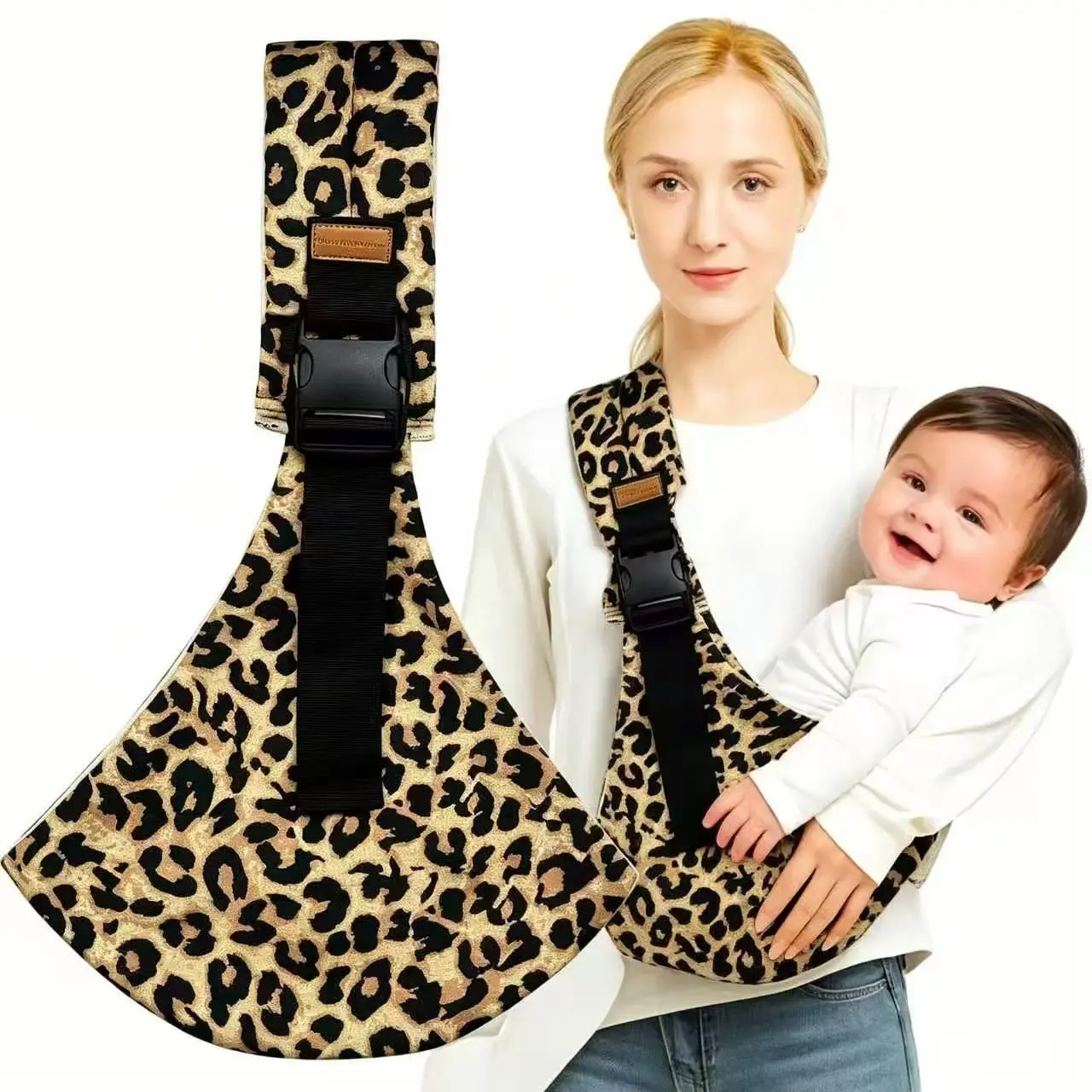 TikTok Hot Selling Leopard & Solid Black Baby Sling Carrier, Ergonomic Breathable Newborn Wrap, Portable Lightweight Infant Hip Carrier, Adjustable Non-Slip Toddler Sling for 10-30lbs, Ideal Baby Shower & New Mom Gift, Hands-Free Travel Baby Holder