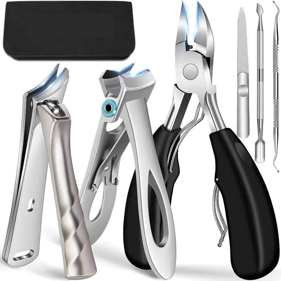 Heavy Duty Toe Nail Clippers Sets, Large Adult Nail Clippers for Men and Woman, Thick Nails with Wide Opening, Sharp Ingrown Toenail Clippers Nail Cutter Long Handle with Slanted Curved Blade 6Pcs Cutics Gift, Nail Care, Stainless Steel