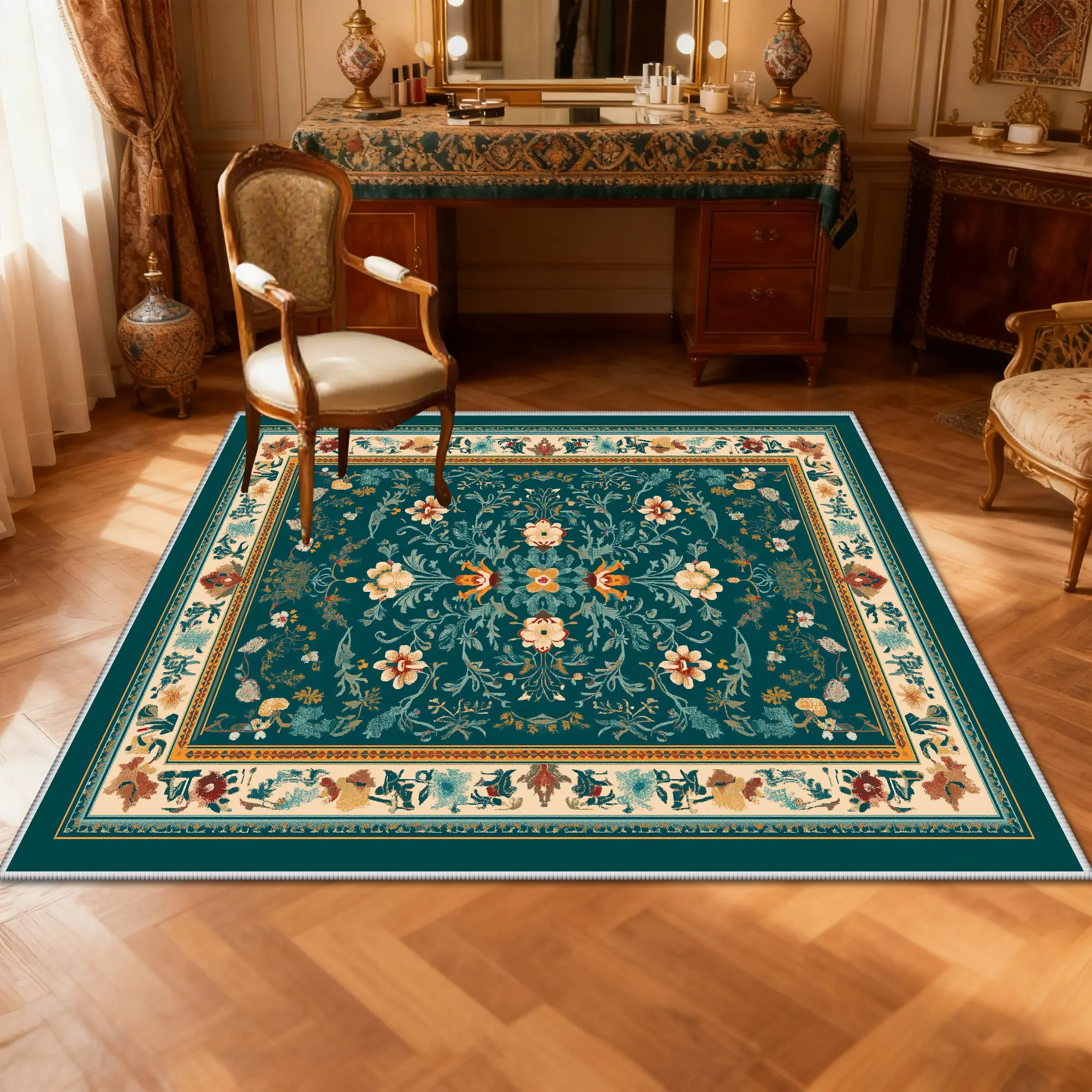 1pc Vintage Floral Area Rug，Bedroom Decor Mat，Soft Underfoot Home Decor Essential Rug，Easy-to-clean and Machine-washable Entrance Foyer Decorative Carpet