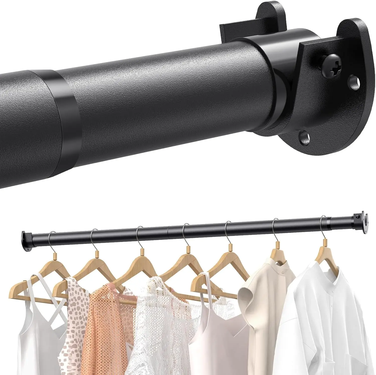 Closet Rods for Hanging Clothes, 17 to 84 Inches Stepless Adjustable Metal Closet Rod, 1.3 Inches Heavy Duty Clothes Hanging Rod for Closet Wardrobes Laundry RV