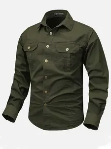 Classic Men's Work Shirt, Long Sleeve Button Down, Chest Pockets, Ideal for Outdoor & Daily Use, Comfortable and Durable Design