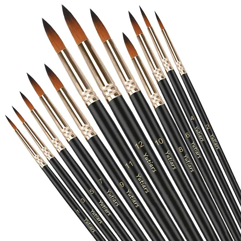 12 Pcs/set DIY Oil Acrylic Painting Art Paint Brushes Supplies Artist Supplies Art Materials Crafts Art Supplies Nylon Hair Wooden Handle Watercolor Paint Brush Pen Set Learning Art Drawing Supplies