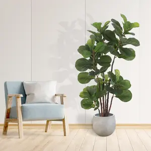 Artificial Fiddle Leaf Fig Tree, 4 Ft Tall Faux Ficus Lyrata Tree with 72 Leaves in Decor Pot, Lifelike Fake Green Plant for Indoor & Outdoor Home Office Living Room Bedroom Aesthetic Decor