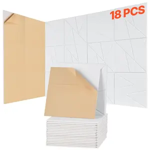 fathersdaygift VEVOR 18 Pack Acoustic Panels with Self Adhesive, 11.8x 11.8x 0.4 inch Sound Proof Foam Panels, Polyester Fiber Soundproof Wall Panels High Density, for Home, Studio, Office, Theater, White
