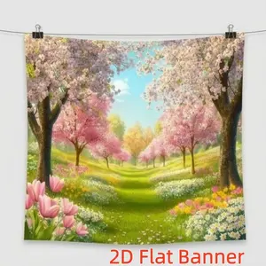 1PC,2D Flat Customize Backdrop Spring Cherry Blossom Forest Lawn Decorative Backdrop, Festival Party Scene Decoration Backdrop, Dreamy Natural Scenery Hanging Cloth, Wedding Birthday Photography Decorat, Banners, Polyester