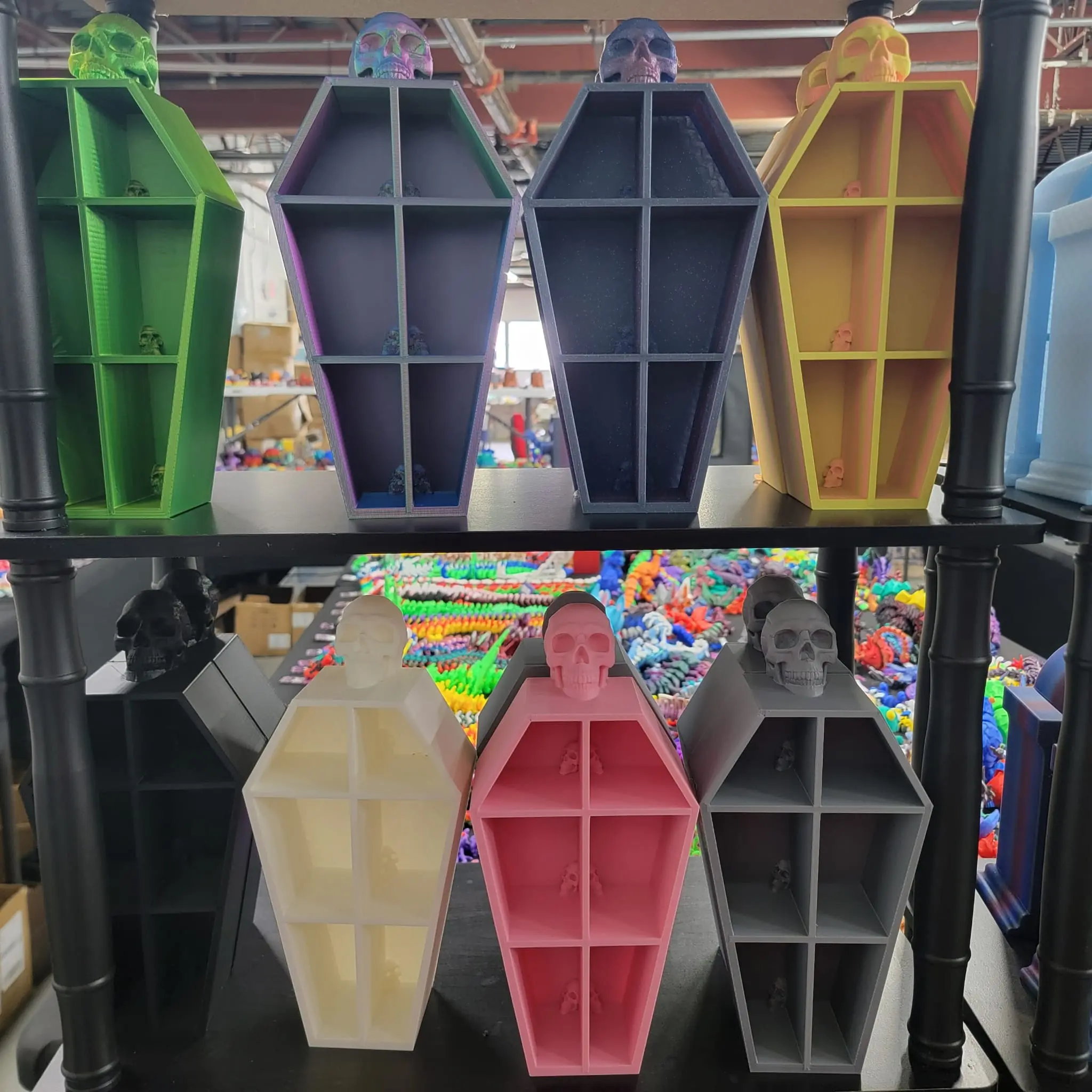 Skull Shelf Coffin - Unique Bookshelf Design Inspired by Coffin Shape - Colorful Options Available