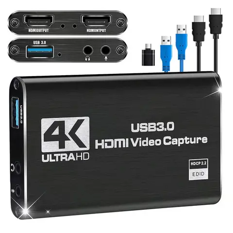 USB 3.0 Alloy Video Capture Card with Microphone - 1080p 60fps HD Video Rec. PC Accessory for VCR, DVD Player, Xbox - Geek Gift, Videography Tech Gadget
