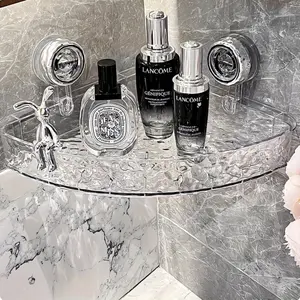 2-Piece Corrugated Suction Cup Storage Rack, Wall-Mounted No-Drill, Transparent Detachable Organizer for Bathroom & Toilet, Bathroom Organization, Bathroom Organizing Accessories