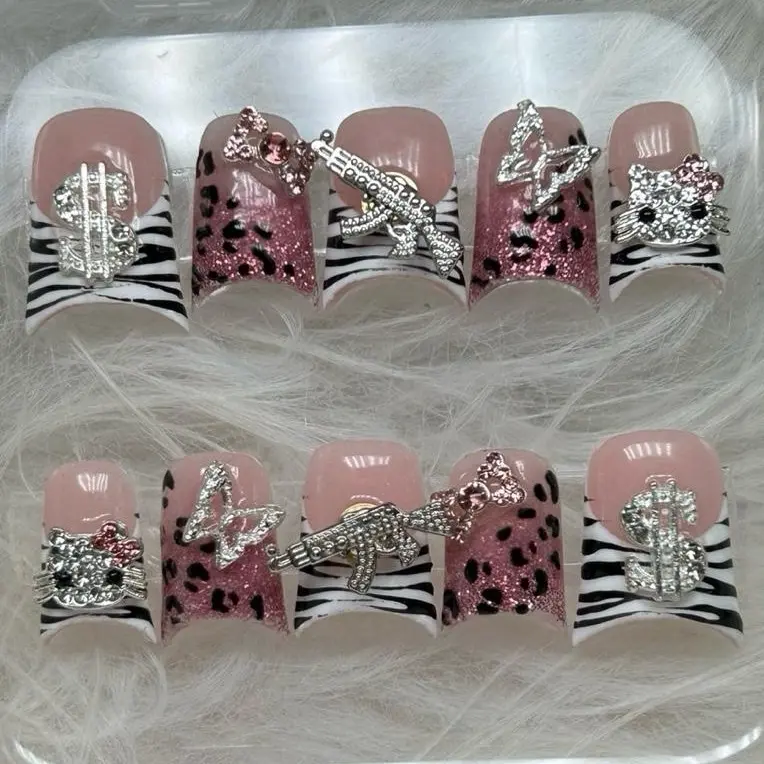 ACRYLIC animal print spinning charm press ons | BXBYNAILS | Glitter Glamour