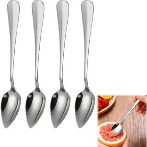 4 Pcs Grapefruit Spoons Stainless Steel Fruit Utensils Set Serrated Edge Grapefruit Knife Tool for Citrus Kiwi Dessert Lemon Salads Lime Pitaya Puree