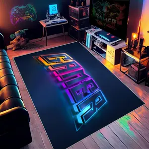 Game Console Design Neon Sign Rug, Modern Geometric Rug, Non-slip Soft Area Rug, Creative Decorative Carpet, Gaming Rugs for Home Living Room Bedroom Game Room