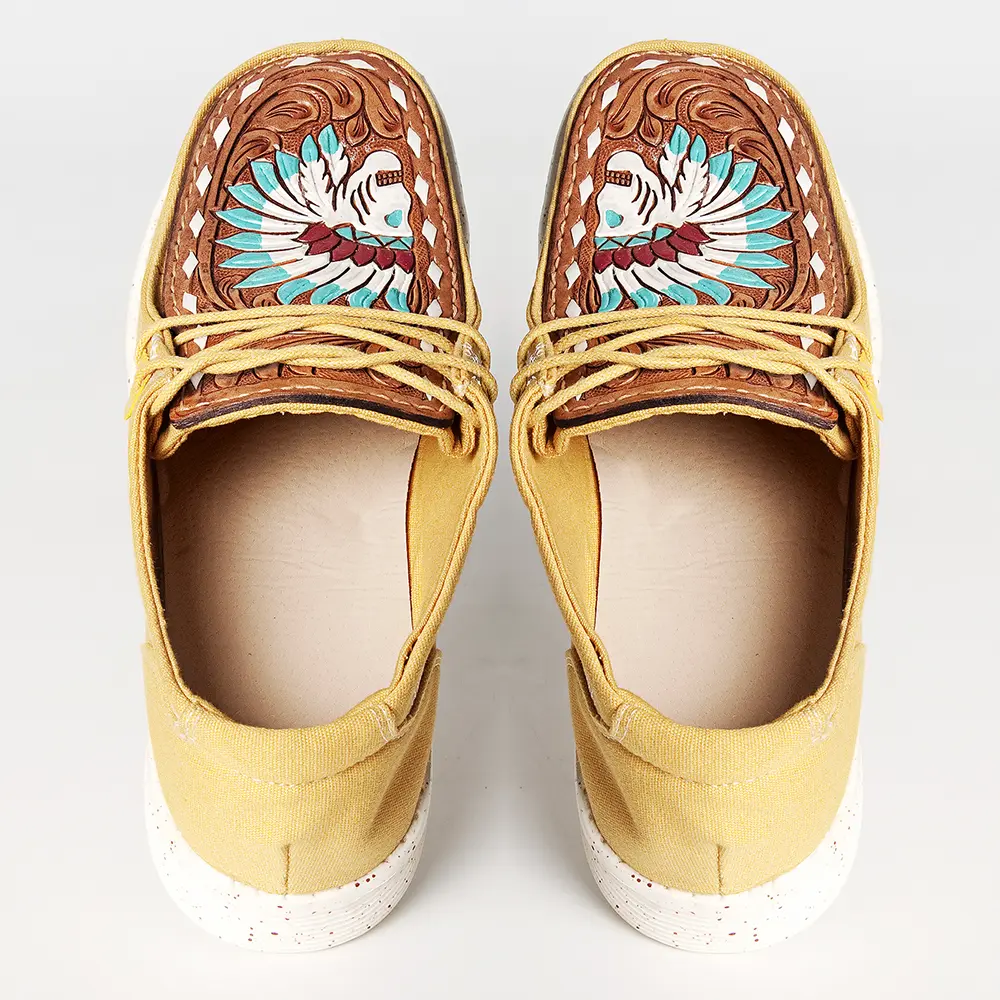 American Darling Hand tooled, carved genuine leather trim lightweight shoe footwear, slip on| Tooled Footwear