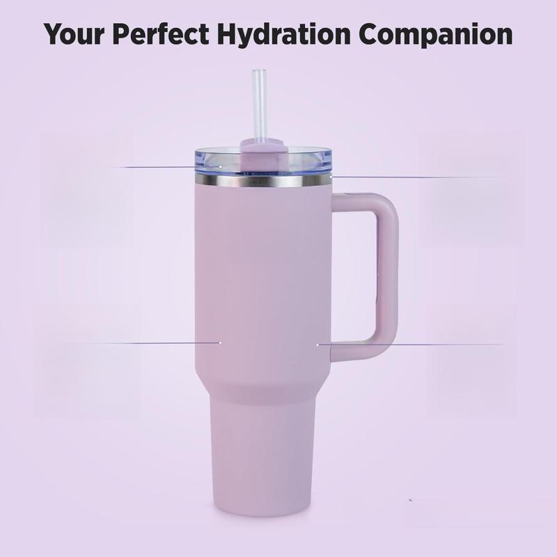 Medelim FlowCup Tumbler 40 Oz Insulated Stainless Steel Light Purple Travel Mug with Handle & Reusable Straw Leak-Proof Lid Car Cup Holder Compatible BPA-Free