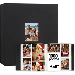 Photo Album 4x6 1000 Pockets,  Capacity Linen Cover with Front Window 4 x 6 Picture Album Holds 1000 Horizontal and Vertical Photos, Acid-free Pages 4x6 Wedding Family Photo Album (Black)