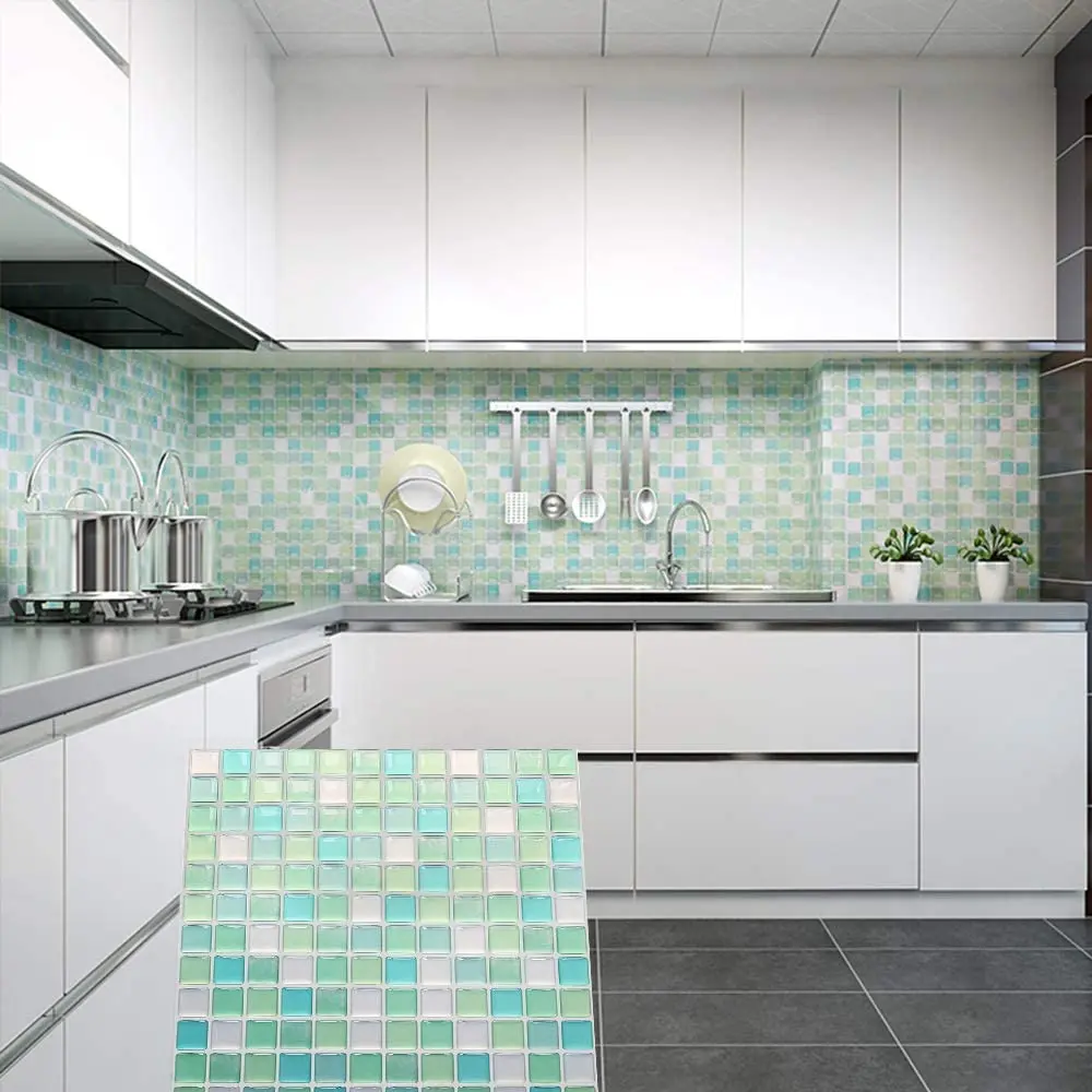 3D Mosaic Self-Adhesive Decorative Tile Wall Sticker, Decoration Sticker, Decorative Tiles Stickers, Self Adhesive Decal, Ready to Tear and Stick, Waterproof, Mould and Oil Resistant, Suitable for Living Room, Kitchen, Bathroom, Balcony and Sink