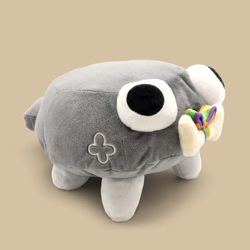 Dandy's World Pebble Plush Toy - Huggable Collectible Gray Stuffed Animal with Bow