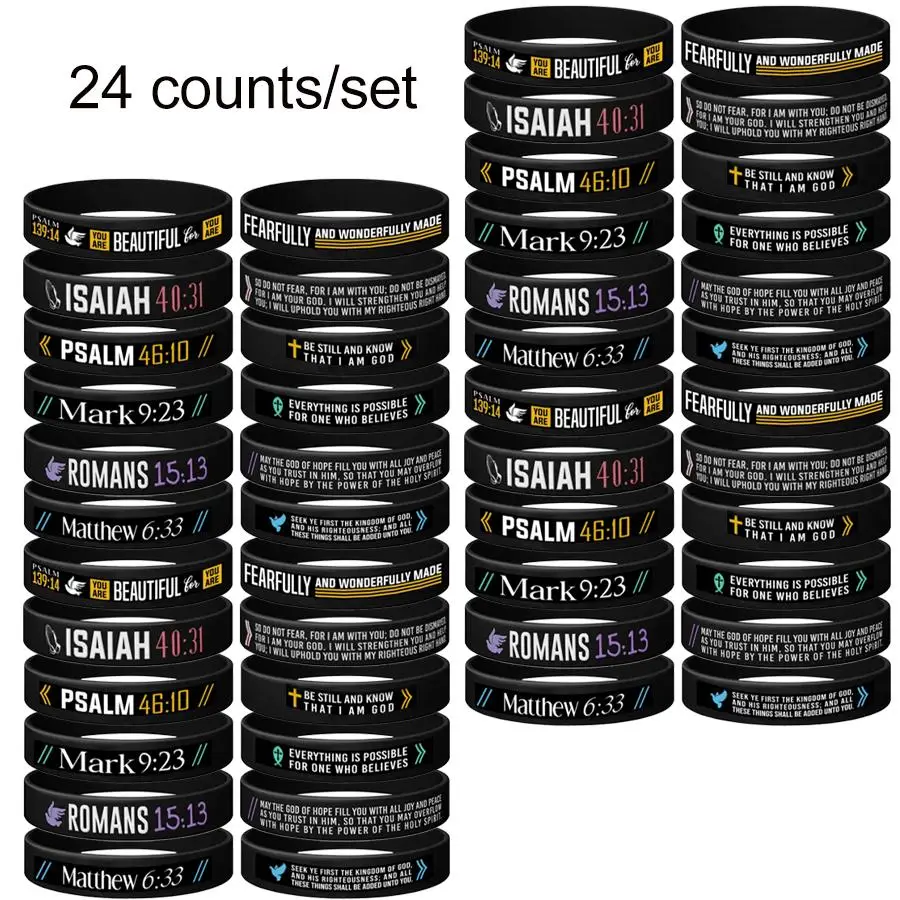 Bible Verse Silicone Rubber Bracelet, 1 Set Christian Inspirational Daily Bible Verse Wristband for Men Women, Religious Gift for Men Women