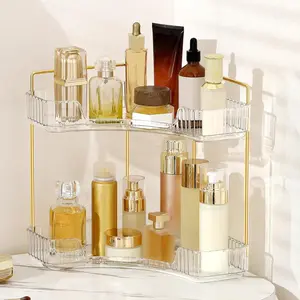 White 2-Tier Corner Bathroom Counter Organizer, Space-Saving Multi-Functional Countertop Storage Shelf for Vanity Makeup Perfume, Aesthetic Large Capacity Dresser Skincare Tray, Perfect Organization Gift for Women, Girlfriend, Couples
