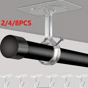 Self-Adhesive Curtain Rod Brackets, Ceiling Mounted No Drill, Damage-Free Curtain Rod Holders/hooks for Renters & Home Use