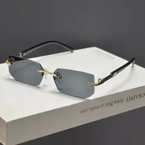 Luxury Rimless Rectangle Sunglasses – Y2K Gold Frame