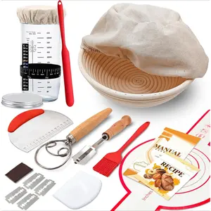 Complete Sourdough Starter Kit – 24 oz Glass Jar & 9 Inch Natural Rattan Banneton Basket – Bread Proofing & Baking Fermentation Supplies Bakeware for Home Bakers