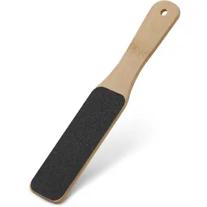 Foot File Callus Remover with Bamboo Handle(1 PCS), Double-Sided Portable Foot Scrubber, Professional Pedicure Heel Sander for Smooth and Beautiful Feet - Dark