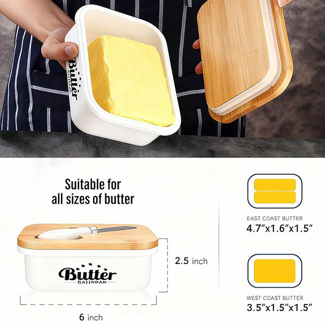 2 Pack Butter Dish with Lid and Knife for Countertop - Ceramic Butter Keeper Container with Knife and High Quality - Silicone Sealing Butter Box for Home Decor mothersdaygift