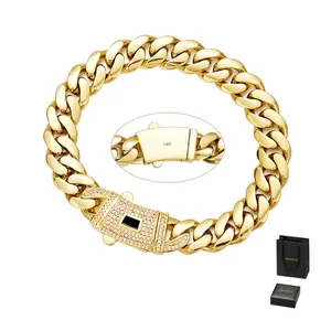 [New Upgraded]14K Gold-Plated Cuban bracelet. The new craftsmanship and classic white stone inlay design are dazzling. Miami Cuban bracelet combines tradition and fashion. The best gift for him/her. 6mm~14mm 7.5/8.5 inches are available.