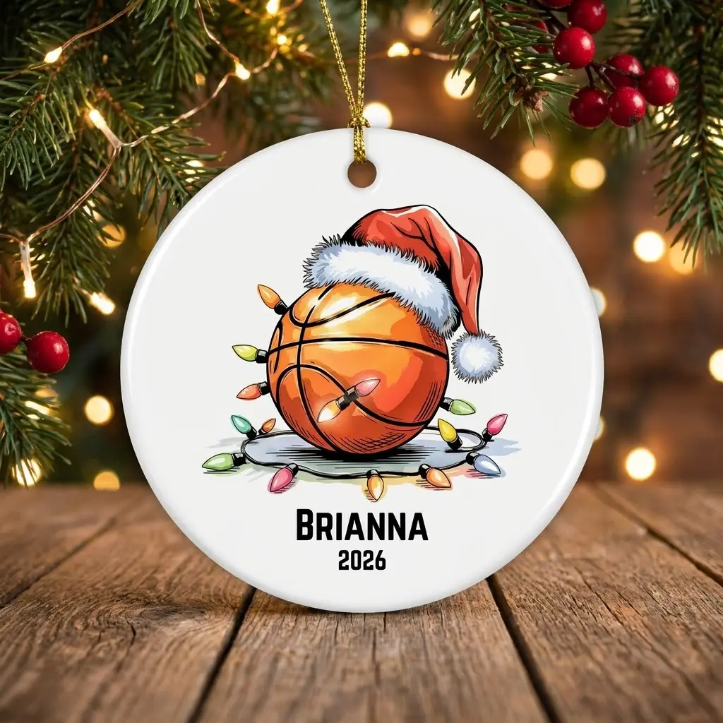 Personalized Basketball Christmas Ornament 2026, Custom Name Ceramic Hanging Holiday Decor, Xmas Tree Decorations Keepsake Gifts for Basketball Players Boys Girls Sports Fans