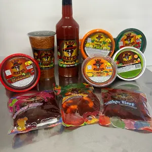 Los hefes Rim Dip mango, pina, watermelon, pepino con limón, Tamarindo flavor and gummy bears, watermelon rings and gusher blast with michelada cup and michelada mix combo