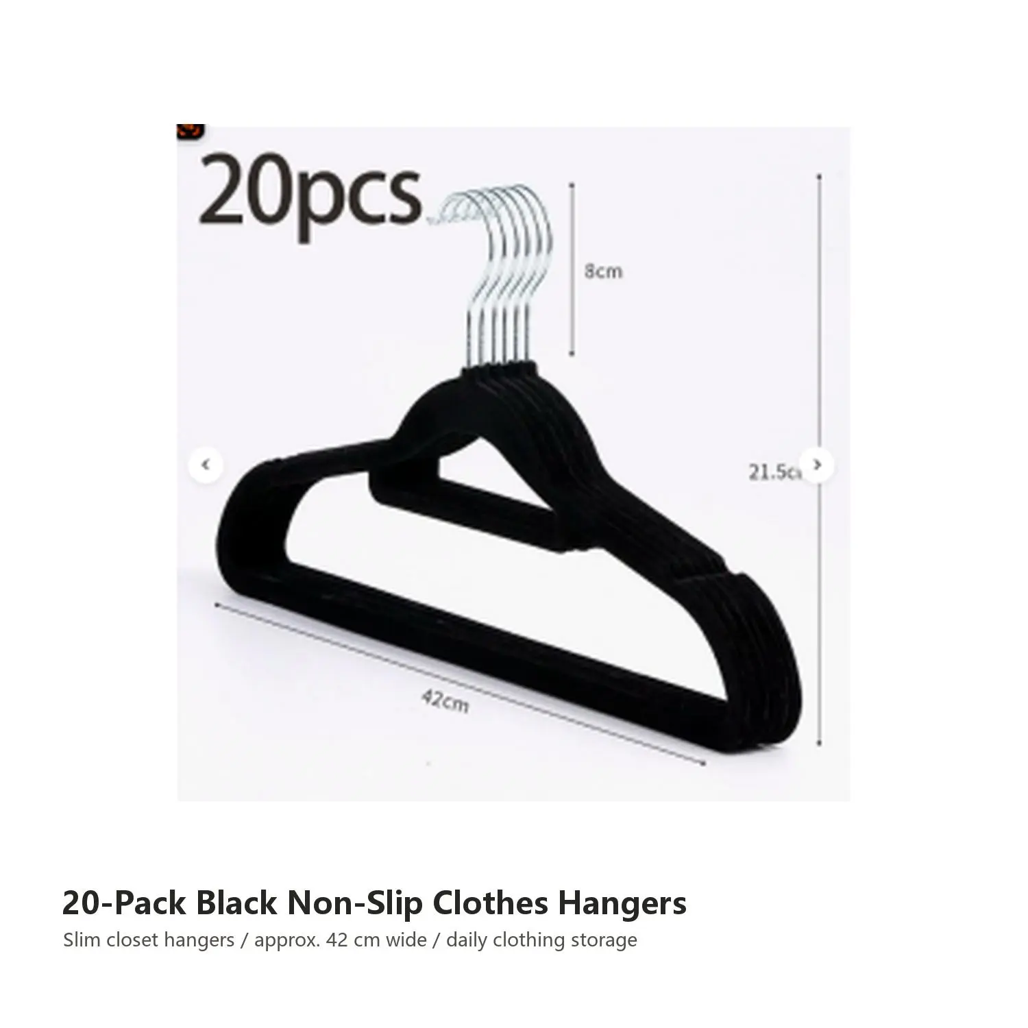 20-Pack Black Non-Slip Clothes Hangers, Slim Closet Hangers for Shirts, Coats and Everyday Clothing Laundry Organiser