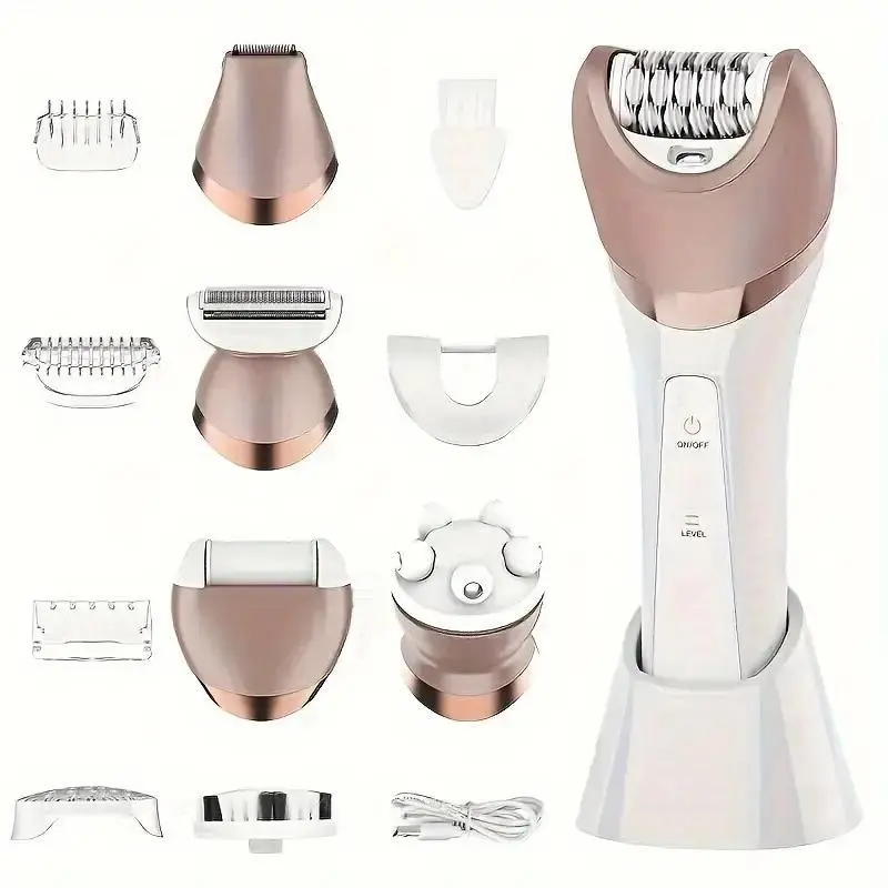 6-in-1 Electric Epilator & Lady Shaver - Lightweight Wet & Dry Hair Removal for Smooth Legs, Bikini Line Smooth - LED Light, Gentle, Cordless with Storage