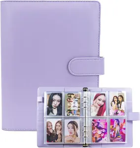 A5 Kpop Photocard Binder with 30 Pack 4-Pocket Card Pages, 6 Ring A5 Binder Card Collector Album with 240 Card Slots, PU Leather Cover & Magnetic Buckle for Organizing Trading Cards
