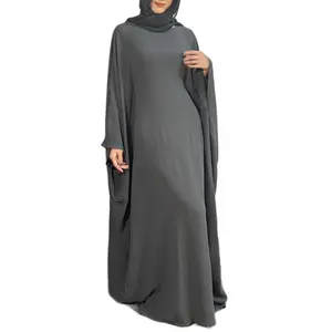 Abaya Solid Neutral Color Loose Maxi Dresses Women Jilbabs Muslim Dress Full Sleeve O-neck Casual Solid Robe Islamic Ramadan Dresses - Fashion, Womenswear