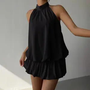 2026 New Foreign Trade Summer Dress, Solid Color Sleeveless Backless Sexy Beach Vacation Style French Dress